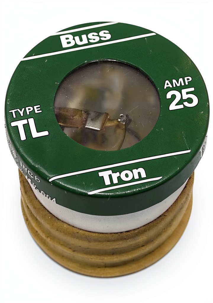 Installing Bussmann TL-25PK4 25 Amp Time Delay Plug Fuse 4 Count Black on a wooden desk